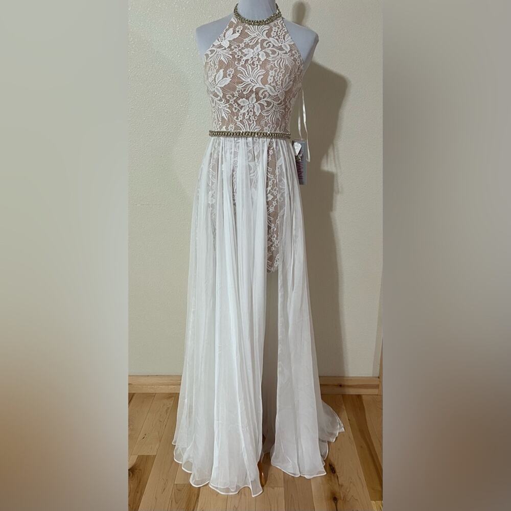 Jovani 49553A white cream lace halter prom dress NEW 2
